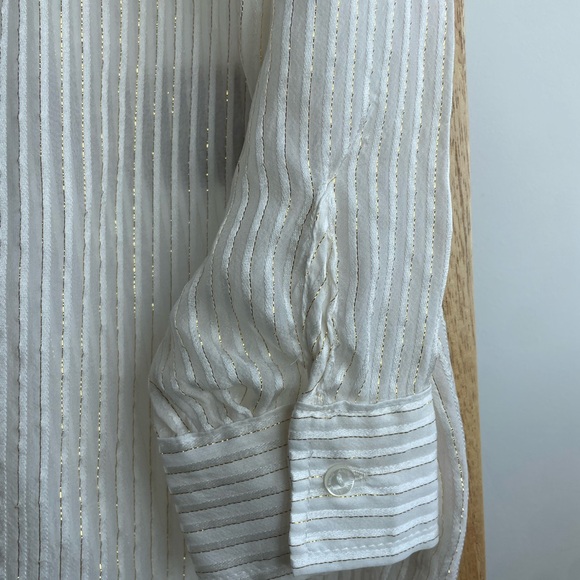 Anine Bing Cream Striped Metallic Button Down Sheer Shirt - Picture 7 of 10